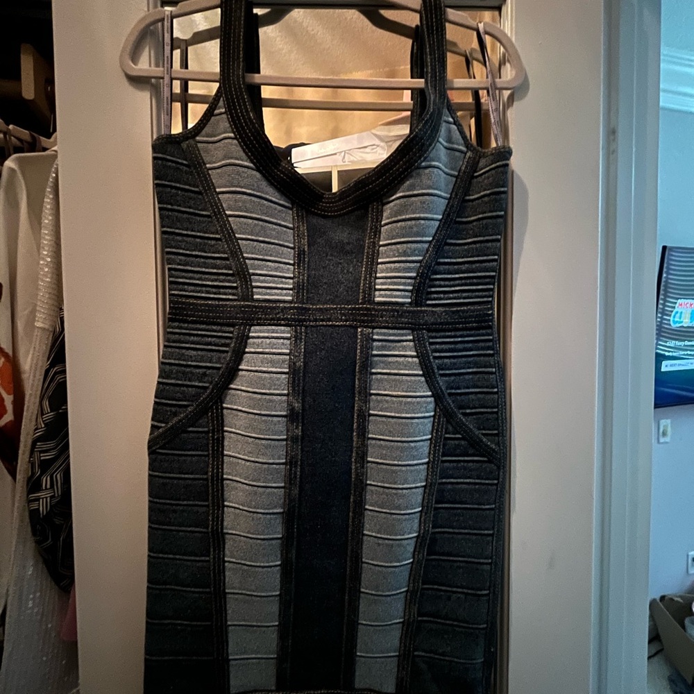 Denim Herve Leger bandage dress. Seen on Rachel McAdams in Southpaw. - Picture 3 of 6